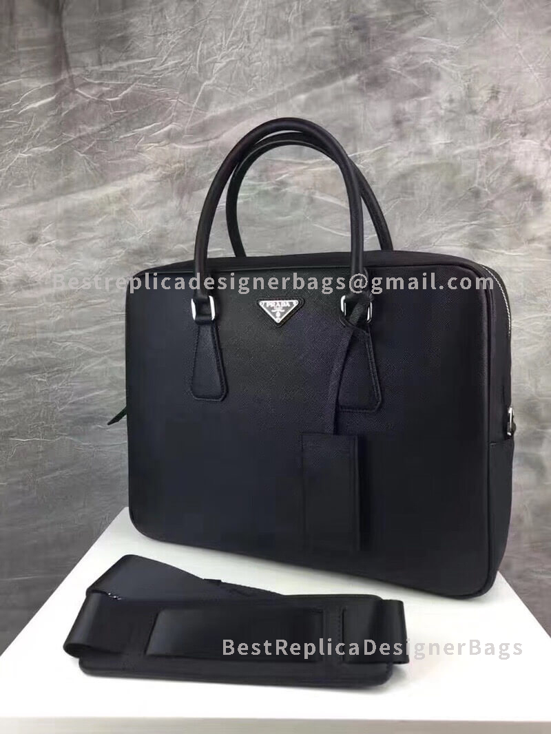 Prada Black Saffiano Leather Briefcase SHW 0891